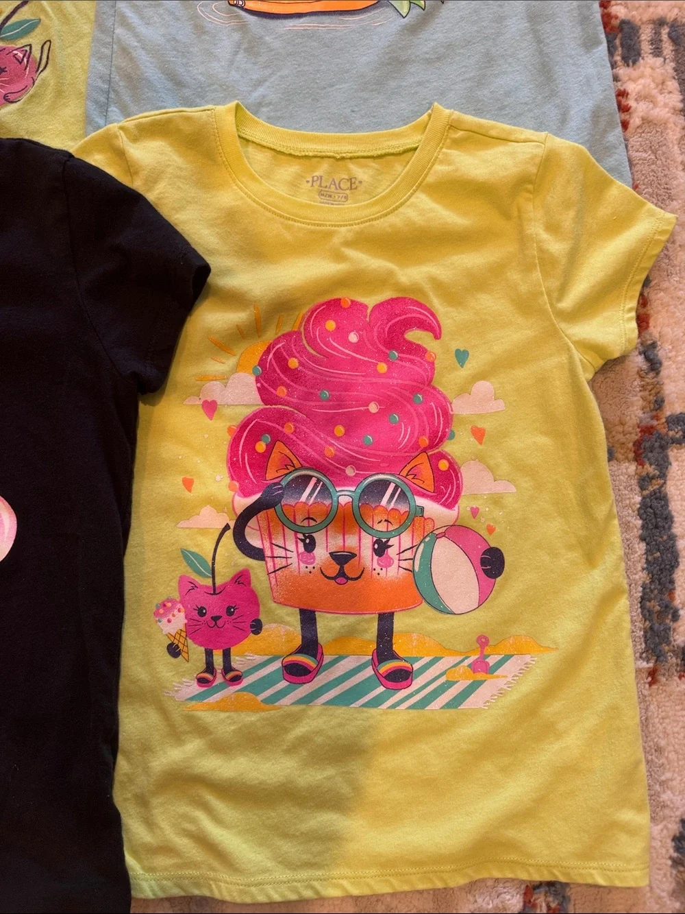 Girls Short Sleeve Graphic Tees - Yellow, Light Blue, Black, Lime